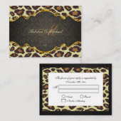 Damask Leopard Monogram Wedding RSVP Cards Begleitkarte (Vorne/Hinten)