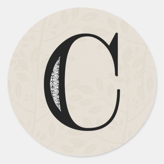 Damask Letter C - Schwarz Runder Aufkleber (Vorderseite)