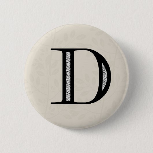 Damask Letter D - Schwarz Button (Vorderseite)