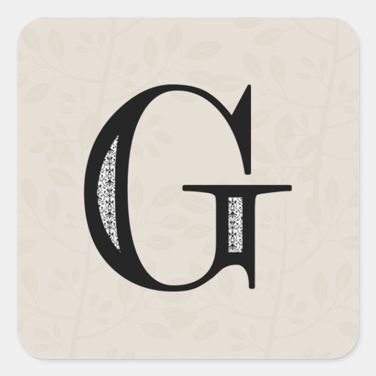 Damask Letter G - Black Quadratischer Aufkleber (Vorderseite)