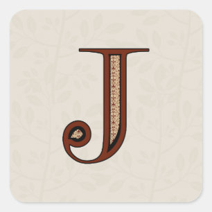 Damask Letter J - Red Quadratischer Aufkleber