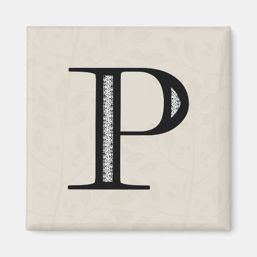Damask Letter P - Schwarz Magnet (Vorne)