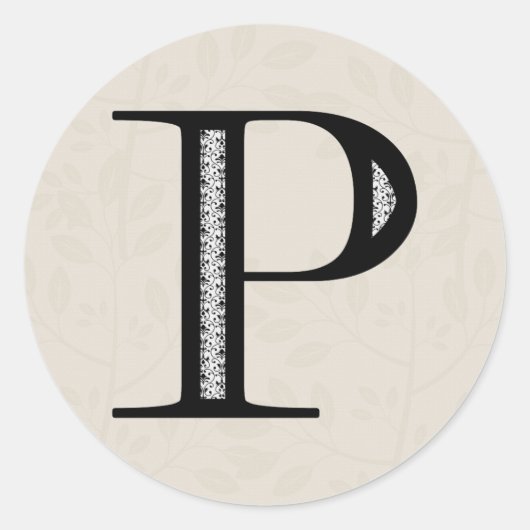 Damask Letter P - Schwarz Runder Aufkleber (Vorderseite)