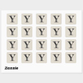 Damask Letter Y - Schwarz Quadratischer Aufkleber (Blatt)