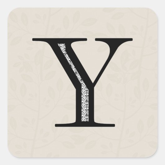 Damask Letter Y - Schwarz Quadratischer Aufkleber (Vorderseite)