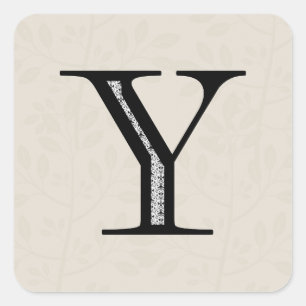 Damask Letter Y - Schwarz Quadratischer Aufkleber