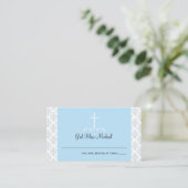 Damask Light Blue Cross Sitzkarte Platzkarte (Stehend Vorderseite)