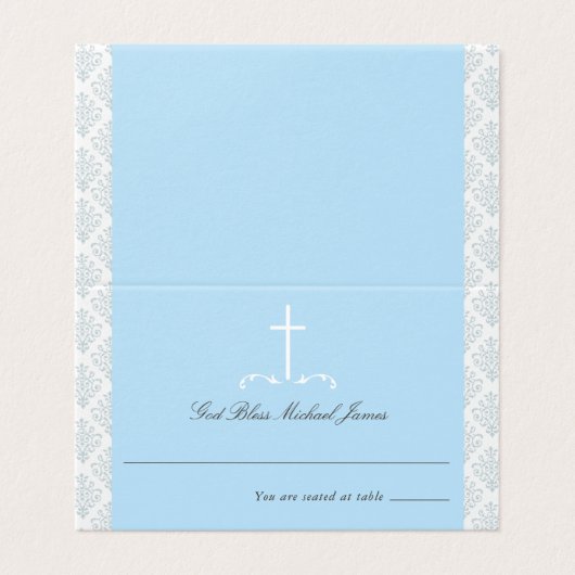 Damask Light Blue Religious Cross-Sitze (Außenseite Aufgefaltet)