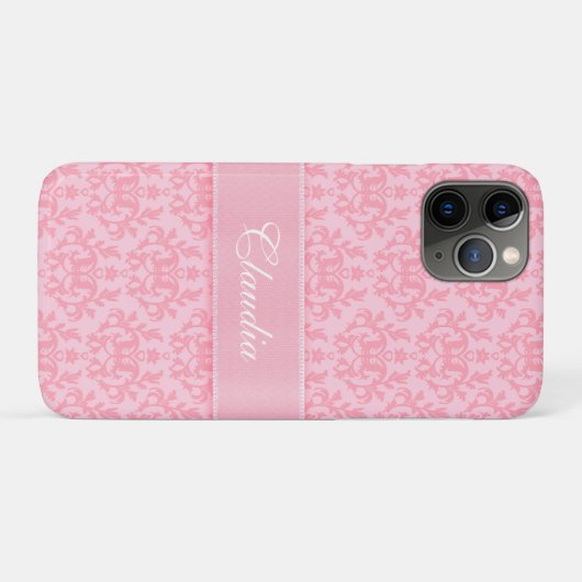 Damask light pink Kangaroo Pfote Name Case-Mate iPhone Hülle (Rückseite (Horizontal))