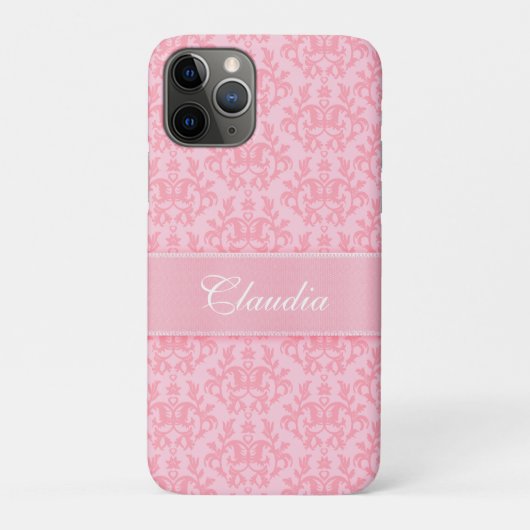 Damask light pink Kangaroo Pfote Name Case-Mate iPhone Hülle (Rückseite)