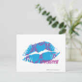 Damask Lila-Aqua Postkarte (Stehend Vorderseite)