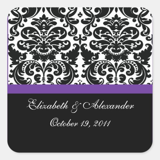 Damask Lila Brautparty Square Sticker (Vorderseite)