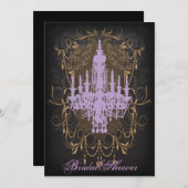 Damask Lila Chandelier Vintages Brautparty Einladung (Vorne/Hinten)