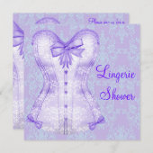 Damask Lila Corset Lingerie Brautparty Einladung (Vorne/Hinten)