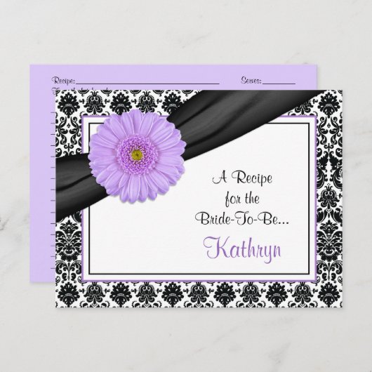 Damask Lila Gerber Rezept Card für die Braut Postkarte (Vorne/Hinten)