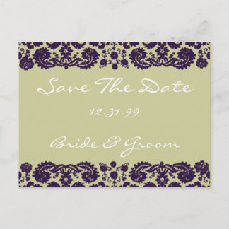 Damask Lila Hochzeit Ankündigungspostkarte