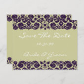 Damask Lila Hochzeit Ankündigungspostkarte (Vorne/Hinten)