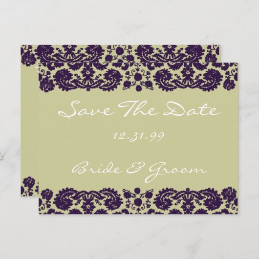 Damask Lila Hochzeit Ankündigungspostkarte (Vorne/Hinten)