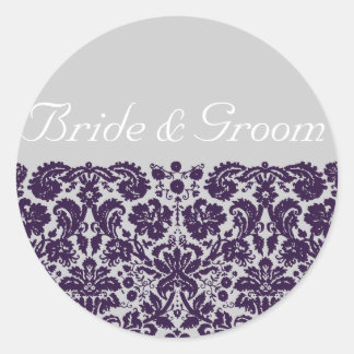 Damask Lila Hochzeit Runder Aufkleber