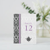 Damask Lila, Schwarz, Weiße Hochzeitsstimmung Tisc Postkarte (Stehend Vorderseite)