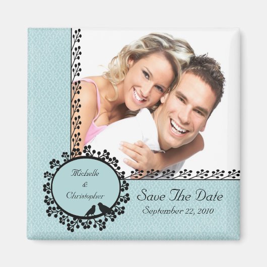 Damask Love Birds Foto Speichern das Date Magnet (Vorne)