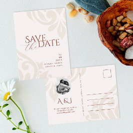 Damask Lush Sienna Foto Hochzeit Sichern Sie das D Ankündigungspostkarte