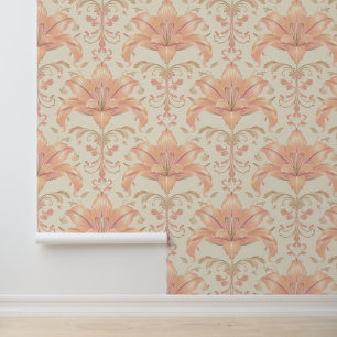 Damask luxuriöse Textur der Blume Pfirsichlilie Bl Tapete