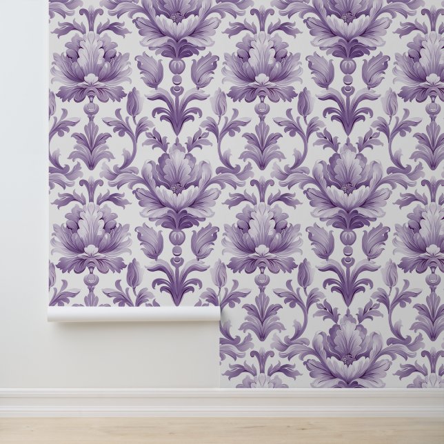 Damask luxuriöse Textur der violetten Blütenblüte Tapete (Anwendung)