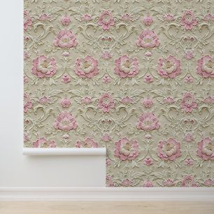 Damask Luxus beige Textur rosa Rosenblüte Tapete
