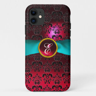 DAMASK MÄDLICH MONOGRAM, rot-bordeauxrot, weißes B Case-Mate iPhone Hülle