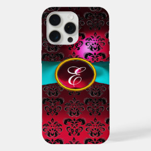 DAMASK MÄDLICH MONOGRAM, rot-bordeauxrot, weißes B iPhone 15 Pro Max Hülle