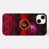 DAMASK MÄDLICH MONOGRAM, rotes Bordeaux-Band Case-Mate iPhone Hülle (Rückseite (Horizontal))