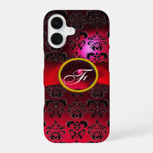 DAMASK MÄDLICH MONOGRAM, rotes Bordeaux-Band iPhone 16 Hülle
