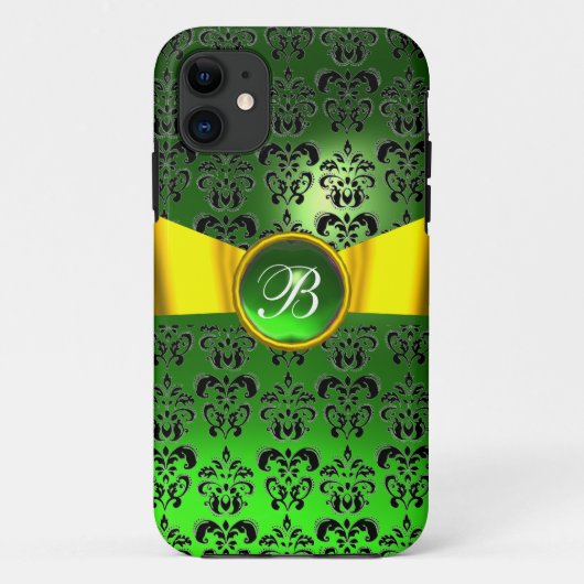 DAMASK MÄDLICH MONOGRAMM, grünes goldgelbes Band Case-Mate iPhone Hülle (Rückseite)