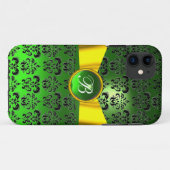 DAMASK MÄDLICH MONOGRAMM, grünes goldgelbes Band Case-Mate iPhone Hülle (Rückseite (Horizontal))