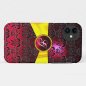 DAMASK MÄDLICH MONOGRAMM, rotes, goldgelbes Band Case-Mate iPhone Hülle (Rückseite (Horizontal))