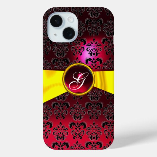 DAMASK MÄDLICH MONOGRAMM, rotes, goldgelbes Band Case-Mate iPhone Hülle (Rückseite)