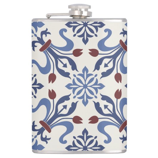 Damask Majolica Tile Design Flachmann (Vorderseite)