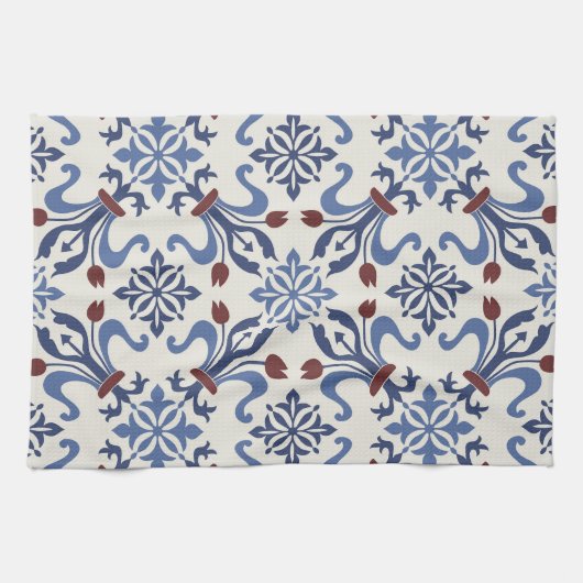 Damask Majolica Tile Design Geschirrtuch (Horizontal)