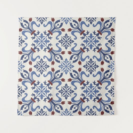 Damask Majolica Tile Design Wandteppich (Vorderseite)