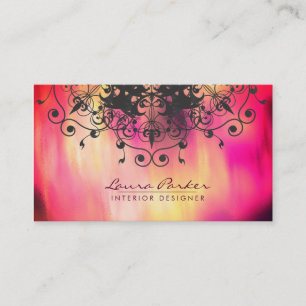 Damask Mandala Wasserfarbenkünstler Vintag Pink Visitenkarte