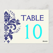 Damask marineblau, Wassa Hochzeit Tischnummer (Rückseite)