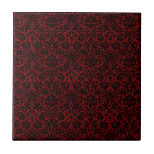 Damask Maroon Black Fliese (Vorderseite)