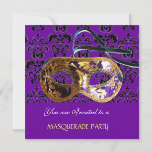 DAMASK MASKENBALLPARTY lila blau Einladung