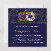 DAMASK MASQUERADE PARTY blau Einladung (Rückseite)
