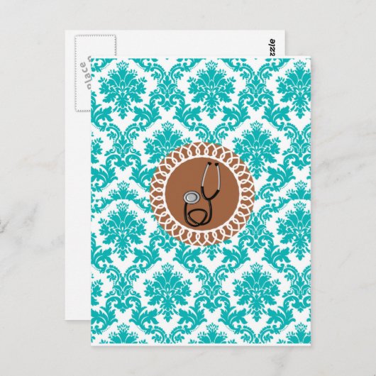 Damask Medical Stethoscope Design Postkarte (Vorne/Hinten)