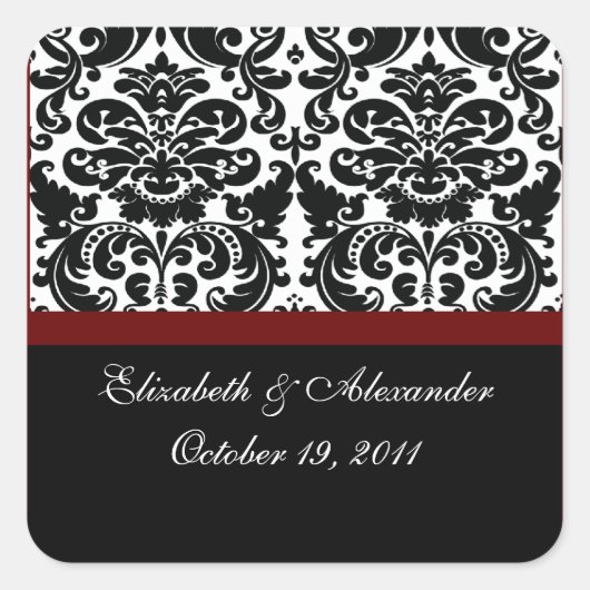 Damask Merlot Red Brautparty Square Aufkleber (Vorderseite)