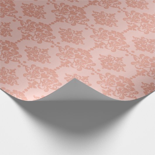 Damask Metallic Royal Floral Pink Rose Gold Blush Geschenkpapier (Ecke)