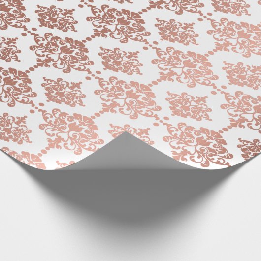Damask Metallic Royal Floral Pink Rose White Blush Geschenkpapier (Ecke)