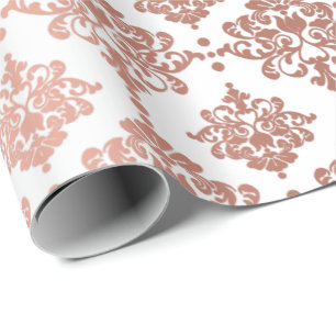 Damask Metallic Royal Floral Pink Rose White Blush Geschenkpapier